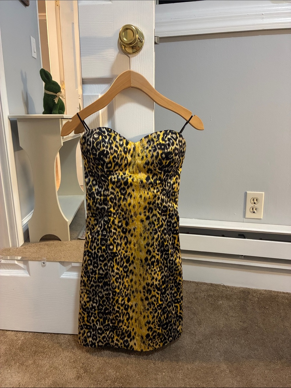 Guess Leopard-Print Sweetheart Mini Dress in Yellow and Black, Size 0